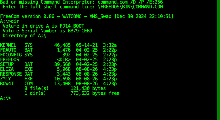 FreeDOSのdir