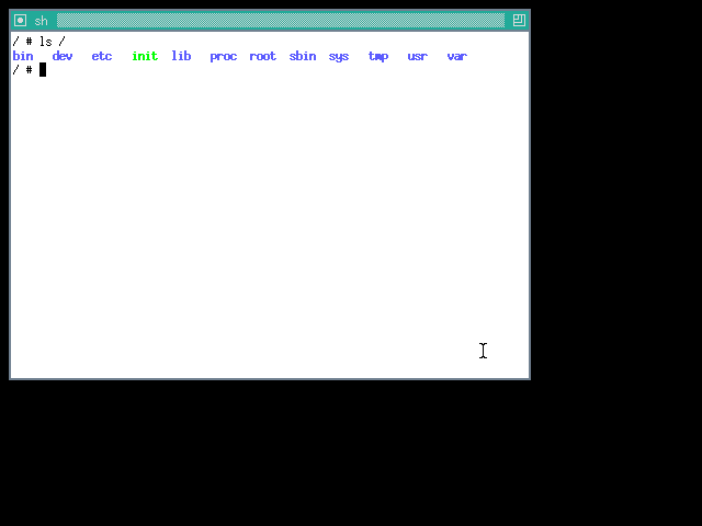 X on rustx86 — twm の枠つき xterm に ls /、Xのカーソル